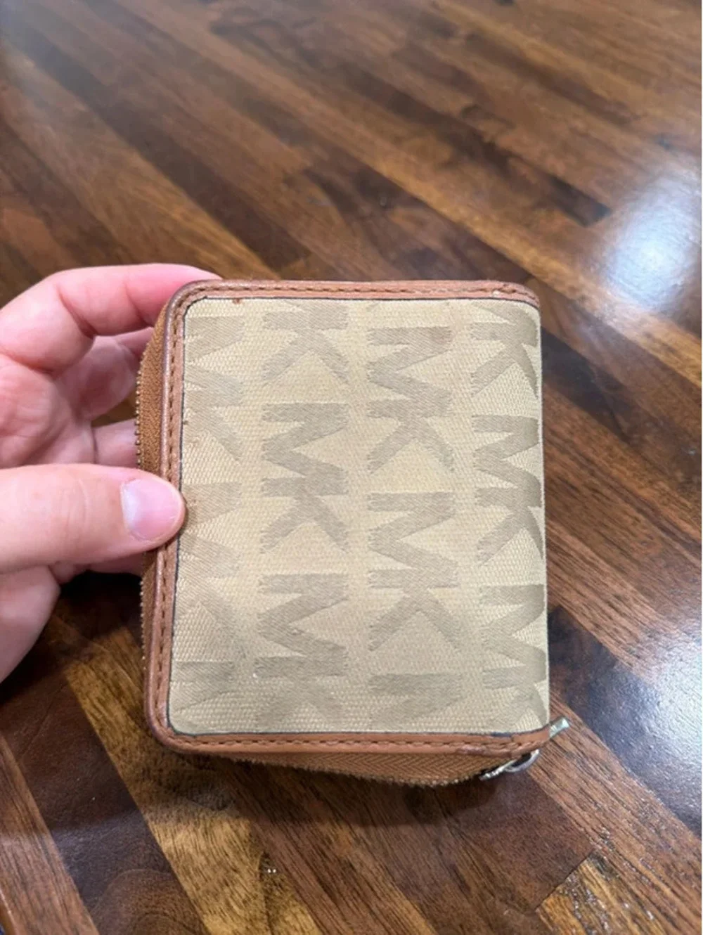 Michael Kors Brown Monogram Canvas and Leather Zip Around Wallet